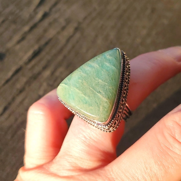 New Amazonite 925 Silver Triangle Ring. - Picture 4 of 16